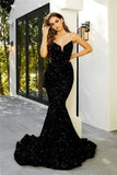Sparkly Black Sweetheart Mermaid Long Prom Dresses Sequined Evening Gowns