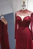 Sparkly Burgundy Long Sleeve Mermaid Prom Dresses Luxious Evening Gowns-misshow.com