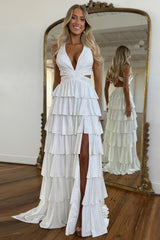 Sparkly Emerald Green Corset A Line Tiered Beaded Prom Dress with Slit