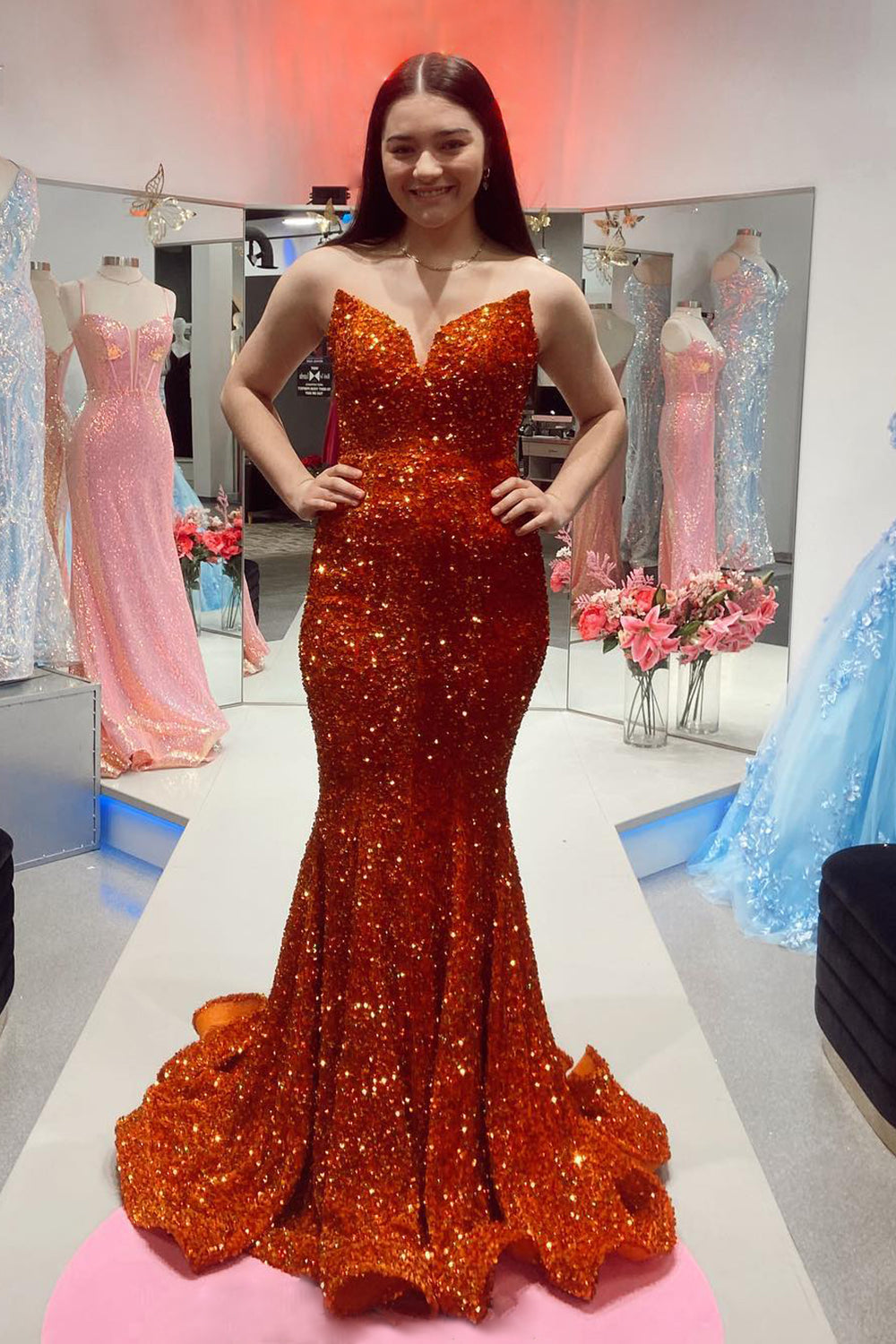 Sparkly Gold Sweetheart Mermaid Long Sequin Prom Dress