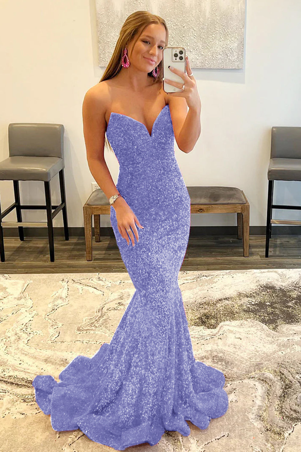 Sparkly Gold Sweetheart Mermaid Long Sequin Prom Dress