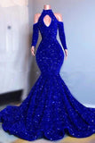 Sparkly Long Sleeves Mermaid Floor-Length Prom Dress-misshow.com