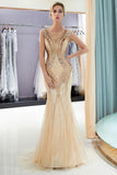 Sparkly Mermaid Sleeveless Golden Sequins Beading Formal Party Dress