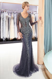 MISSHOW offers MAUREEN, Sparkly Mermaid V-neck Long Sleeves Beading Evening Dresses at a good price from Gold,Gray,Tulle to Mermaid Floor-length them. Stunning yet affordable Long Sleeves Prom Dresses,Evening Dresses.