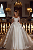Sparkly Off-the-Shoulder Sequins A-line Bridal Dress with Detachable Sweep Train-misshow.com