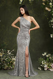 Sparkly One Shoulder Sequins Mermaid Floor-length Bridesmaid/Prom Dress With Side Slit