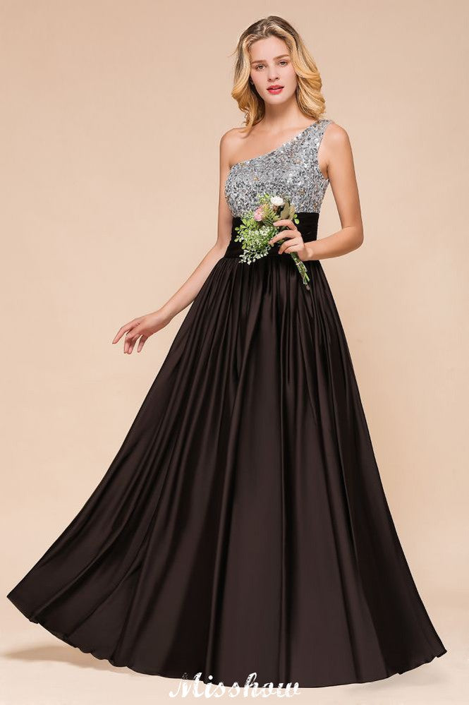 Sparkly Sequins One Shoulder Maxi Evening Dress Wedding Party Dress | MisShow Sparkly Sequins One Shoulder Maxi Evening Dress Wedding Party Dress | MisShow
