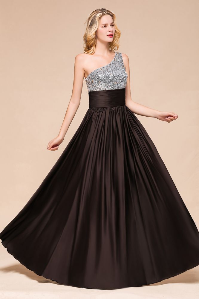 Sparkly Sequin Bridesmaid Dress One Shoulder Maxi Evening Dress Wedding party Dress-misshow.com