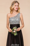 Sparkly Sequin Bridesmaid Dress One Shoulder Maxi Evening Dress Wedding party Dress-misshow.com