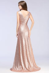 Sparkly Sequined V-Neck Sleeveless Bridesmaid Dresses