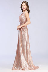 Sparkly Sequined V-Neck Sleeveless Bridesmaid Dresses
