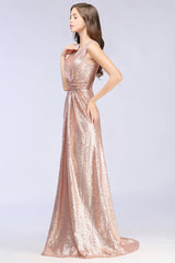 Sparkly Sequined V-Neck Sleeveless Bridesmaid Dresses