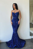 Sparkly Sleeveless Royal Blue Sequined Mermaid Prom Dresses-misshow.com