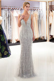 MISSHOW offers Sparkly V-Neck Tassels Mermaid Prom Dress Sequins Party Gown at a good price from Gold,Gray,Tulle to Mermaid Floor-length them. Stunning yet affordable Sleeveless Prom Dresses,Evening Dresses.