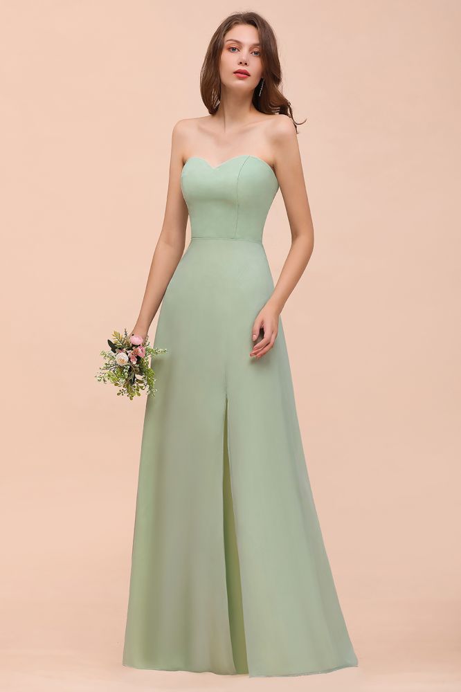 Strapless Chiffon Formal Bridesmaid Dress Elegant Maxi Maid of Honor Dress-misshow.com