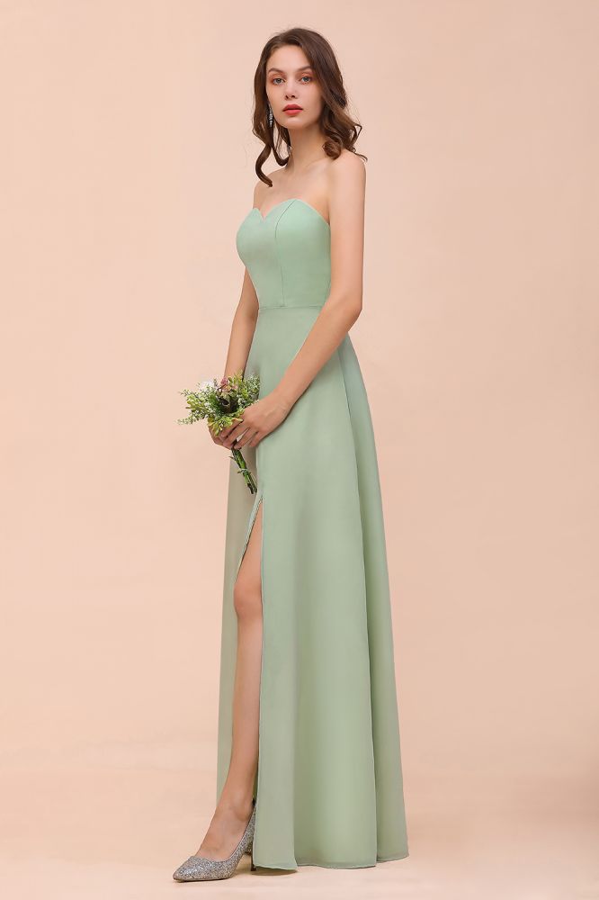 Strapless Chiffon Formal Bridesmaid Dress Elegant Maxi Maid of Honor Dress-misshow.com