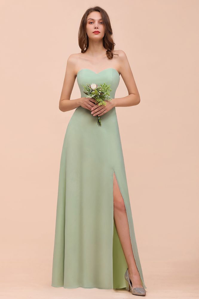 Strapless Chiffon Formal Bridesmaid Dress Elegant Maxi Maid of Honor Dress-misshow.com