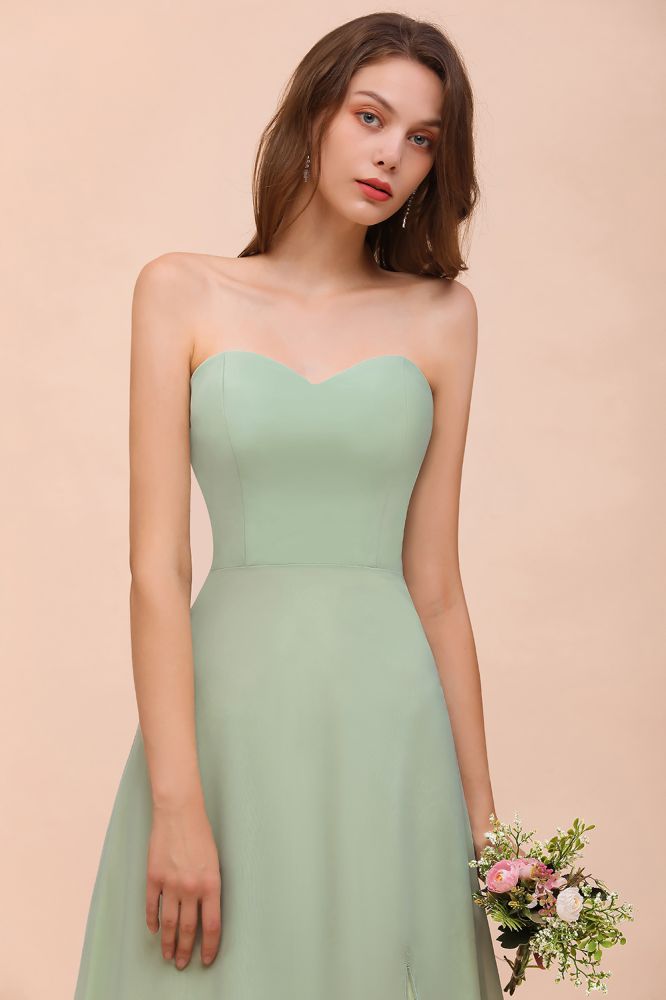 Strapless Chiffon Formal Bridesmaid Dress Elegant Maxi Maid of Honor Dress-misshow.com