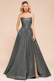 MISSHOW offers Strapless Glitter aline Evening Gown Sleeveless Front Slit Dancing Party Dress at a good price from Ivory,Champagne,Gray,Bronzing to A-line Floor-length them. Stunning yet affordable Sleeveless Prom Dresses,Evening Dresses.
