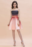 Trägerloses Satin-Mini-Partykleid mit Farbverlauf, knielanges Heimkehrkleid