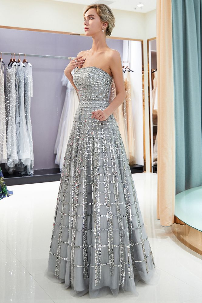 Looking for Prom Dresses,Evening Dresses in 100D Chiffon, A-line style, and Gorgeous Sequined work  MISSHOW has all covered on this elegant Strapless Sequined Chiffon Party Dress A-line Floor Length Prom Dress