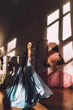 Strapless Sleeveless A-Line Satin Floor-Length Prom Dresses with Ruffles-misshow.com