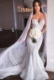 Strapless Sweetheart Beads Mermaid Wedding Dress Appliques Tulle Bridal Wears