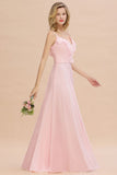Looking for Bridesmaid Dresses in 100D Chiffon, A-line style, and Gorgeous  work  MISSHOW has all covered on this elegant Straps Sweetheart Pink Bridesmaid Dress Backless Chiffon Evening Party Dress.