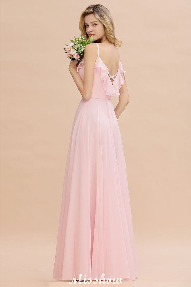 Straps Sweetheart Pink Bridesmaid Dress Backless Chiffon Evening Party Dress | MISSHOW Straps Sweetheart Pink Bridesmaid Dress Backless Chiffon Evening Party Dress | MISSHOW