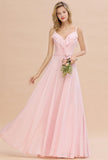 Straps Sweetheart Pink Bridesmaid Dress Backless Chiffon Evening Party Dress
