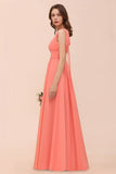 Straps V-Neck Floor Length Bridesmaid Dress Wedding Party Dress-misshow.com