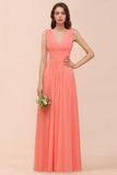 Straps V-Neck Floor Length Bridesmaid Dress Wedding Party Dress