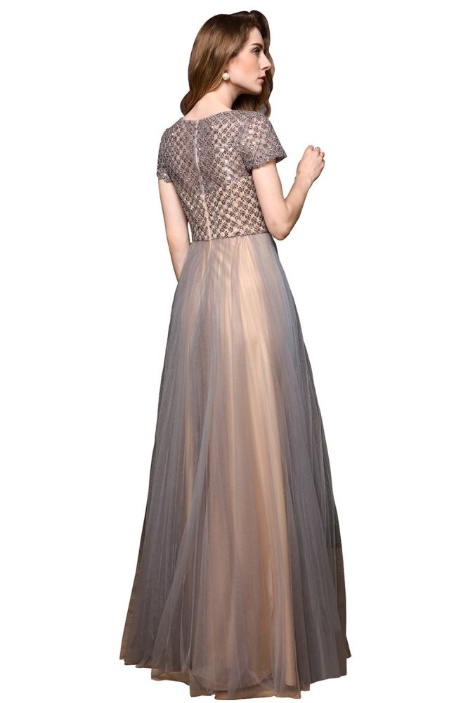 Looking for Prom Dresses,Evening Dresses,Homecoming Dresses,Quinceanera dresses in Tulle, A-line style, and Gorgeous Beading,Sequined work  MISSHOW has all covered on this elegant Striking  Aline Long Evening Dress Quincenera Swing Dress Short Sleeves.