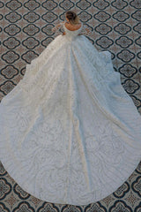 Stuning Luxus Long Sleeve Ball Gown Wedding Dresses Bridal Gown-misshow.com