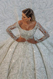 Stuning Luxus Long Sleeve Ball Gown Wedding Dresses Bridal Gown-misshow.com