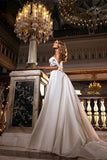 Stunning Off Shoulder White Floral Mermaid Slim Wedding Gowns Sweetheart Long Bridal Dress with Detachable Tail-misshow.com