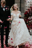Stunning Off-the-ShoulderFloral Lace Bridal Gown Princess Wedding Dress