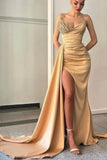 Stunning Satin Side Slit Sleeveless Long Evening Dress-misshow.com
