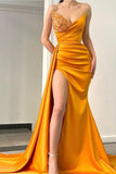 Stunning Satin Side Slit Sleeveless Long Evening Dress