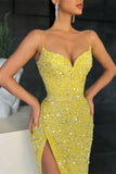 Stunning Sexy Mermaid Yellow Sequins Prom Dresses-misshow.com