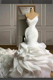 Stunning Strapless Organza Tiered Piping Mermaid Wedding Dress-misshow.com