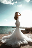Stunning Sweetheart Beading Mermaid Wedding Gown Sleeveless Tulle Bridal Dress-misshow.com