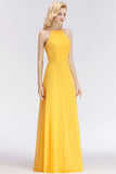 MISSHOW offers Stylish A-line Halter Sleeveless Floor Length Yellow Bridesmaid Dresses at a good price from White,Ivory,Blushing Pink,Candy Pink,Pearl Pink,Dusty Rose,Watermelon,Red,Fuchsia,Burgundy,Chocolate,Brown,Gold,Champagne,Orange,Daffodil,Regency,Grape,Lilac,Lavender,Sky Blue,Pool,Ocean Blue,Royal Blue,Ink Blue,Dark Navy,Black,Silver,Dark Green,Jade,Green,Sage,Mint Green,100D Chiffon to A-line Floor-length them. Stunning yet affordable Sleeveless Bridesmaid Dresses.