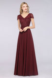 MISSHOW offers Stylish A-Line V-Neck Cap-Sleeves Floor-Length Bridesmaid Dress at a good price from Misshow