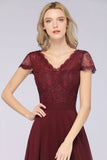 MISSHOW offers Stylish A-Line V-Neck Cap-Sleeves Floor-Length Bridesmaid Dress at a good price from Misshow