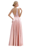 Looking for Prom Dresses,Evening Dresses,Homecoming Dresses,Bridesmaid Dresses,Quinceanera dresses in Stretch Satin,Tulle, A-line style, and Gorgeous Beading,Sequined work  MISSHOW has all covered on this elegant Stylish Backless Satin Floor Length Evening Dress V-Neck Party Dress.
