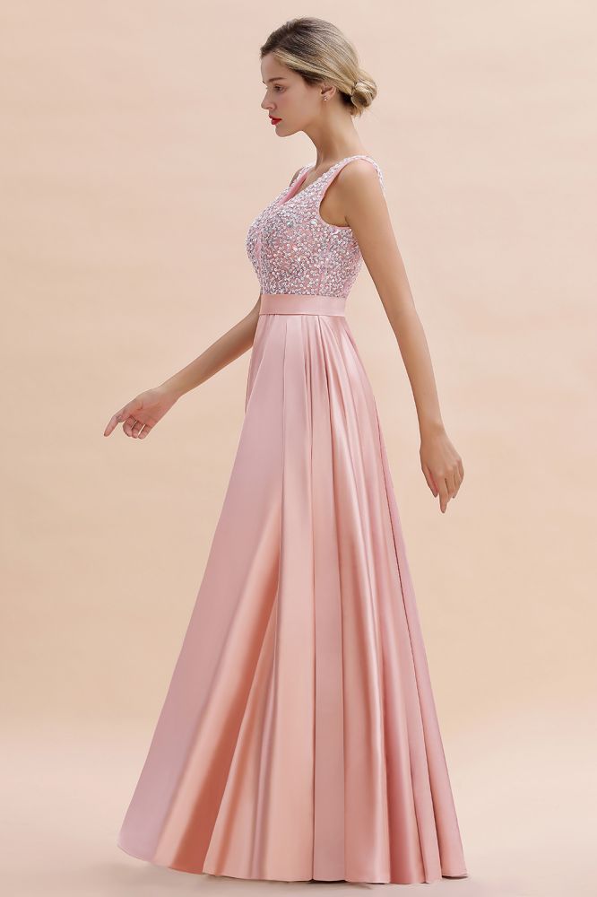 Looking for Prom Dresses,Evening Dresses,Homecoming Dresses,Bridesmaid Dresses,Quinceanera dresses in Stretch Satin,Tulle, A-line style, and Gorgeous Beading,Sequined work  MISSHOW has all covered on this elegant Stylish Backless Satin Floor Length Evening Dress V-Neck Party Dress.