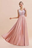 Stylish Backless Satin Floor Length Evening Dress V-Neck Party Dress-misshow.com