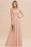 Stylish Chiffon Straps Sleeveless Floor-Length A-Line Ruffles Bridesmaid Dress