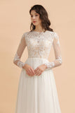 MISSHOW offers Stylish Crew Neck Lace Appliques Wedding Dress Long Sleeve Chiffon Simple Bridal Gown at a good price from White,Ivory,Blushing Pink,Red,Champagne,Black,100D Chiffon,Tulle to A-line Floor-length them. Stunning yet affordable Long Sleeves .